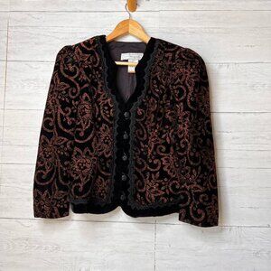Scott McClintock Jacket Womens SZ 6 Vintage Floral Black & Copper Velvet Glitter